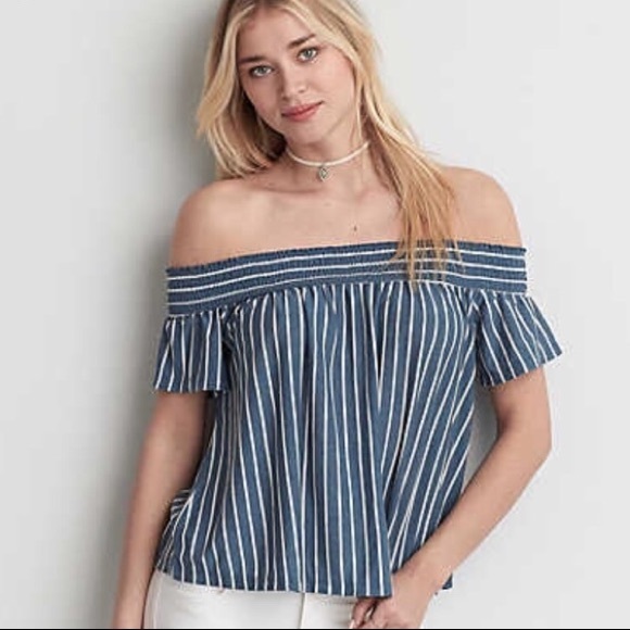 American Eagle Outfitters Tops - American Eagle Off the Shoulder Stripe Tee